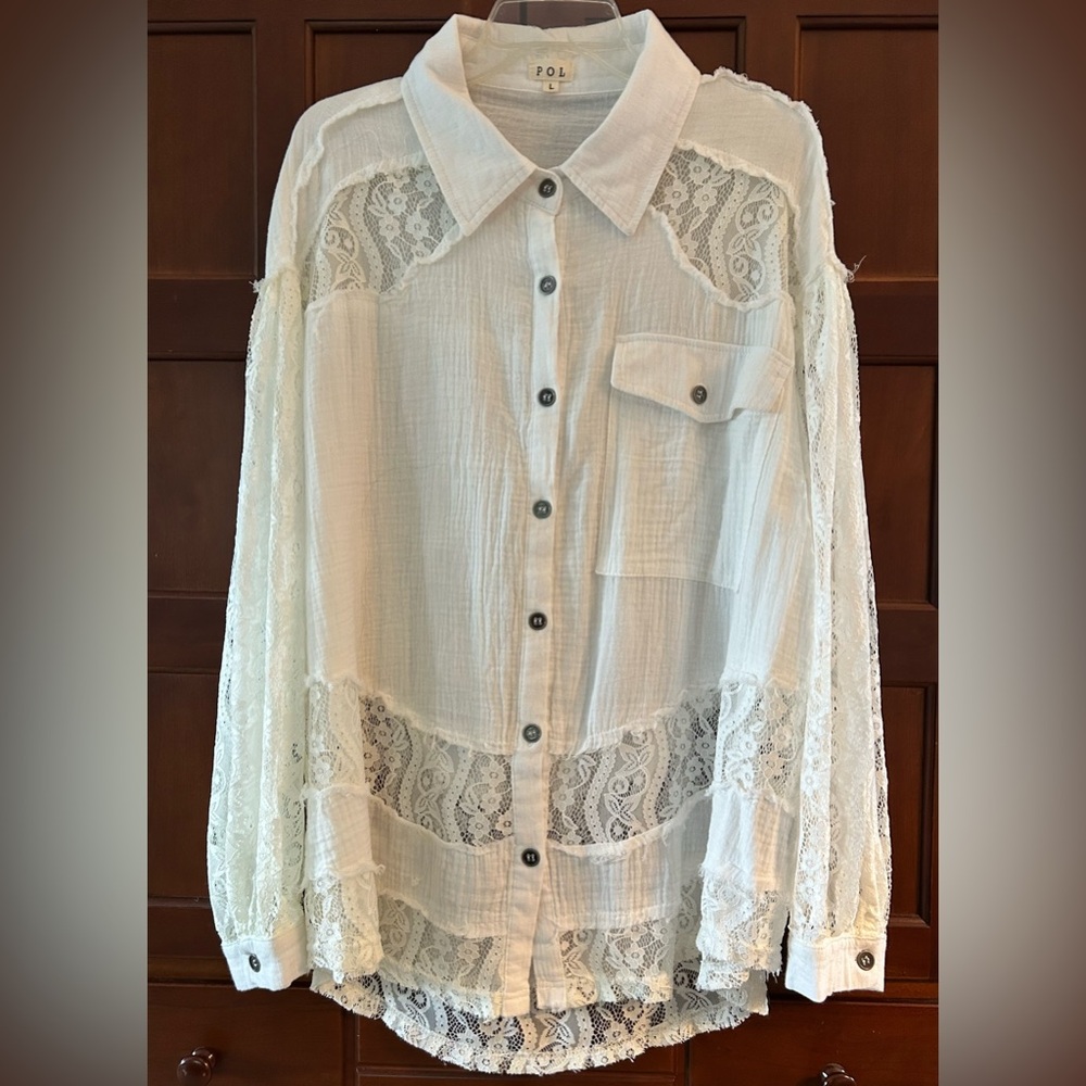 POL gauze and lace button down NEW